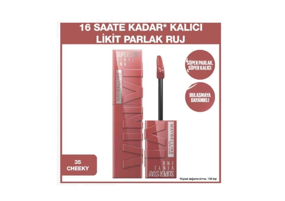 Maybelline Super Stay Vinyl Ink Likit Parlak Ruj 35 Cheeky